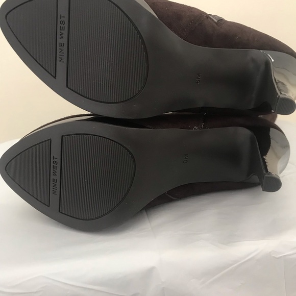 New Nine West Relianto Calf Suede Knee High Stiletto Brown Womens Boots - Picture 6 of 10